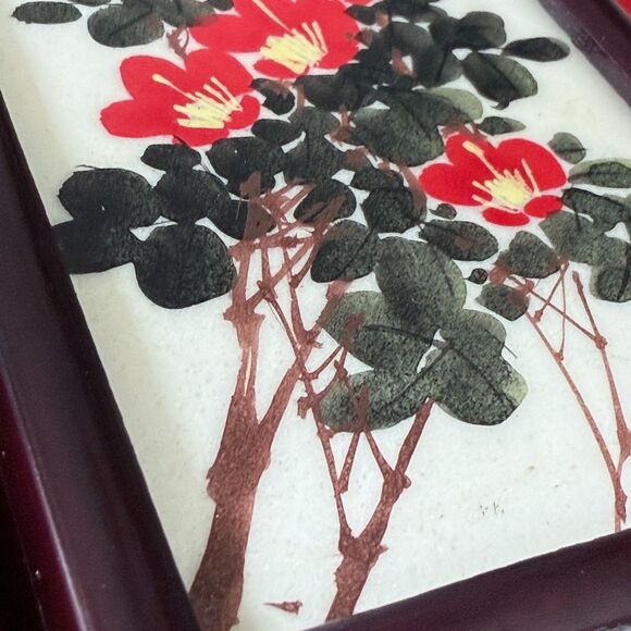 Vintage 2-Sided Hand Painted Marble Articles 4-panel Table Screen China Flowers - Picture 11 of 16